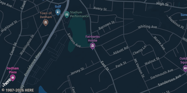 Map showing Holiday Inn in Dedham, MA.