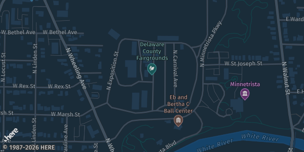 Map showing Delaware County Fairgrounds in Muncie, IN.