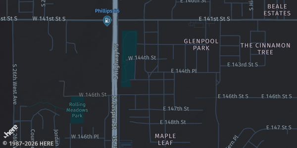 Map showing Glenpool Conference Center in Glenpool, OK.