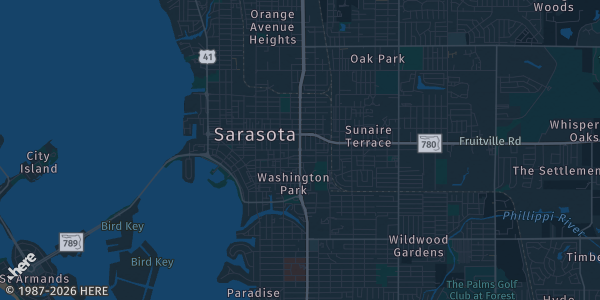 Map of Sarasota, FL. The exact address of Wellen Park High School is not known, so the map shows the area rather than a specific building.