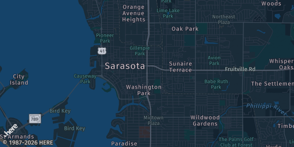 Map of Sarasota, FL. The exact address of Wellen Park High School is not known, so the map shows the area rather than a specific building.