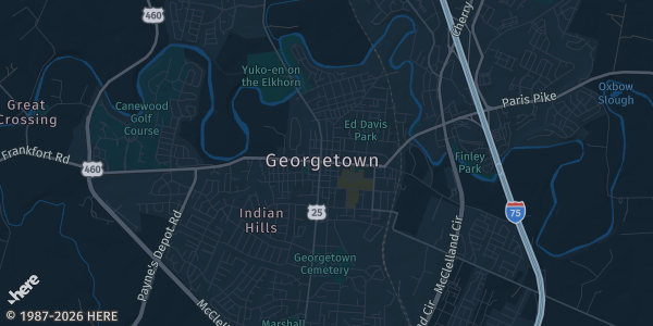 Map of Georgetown, KY. The exact address of United Events is not known, so the map shows the area rather than a specific building.