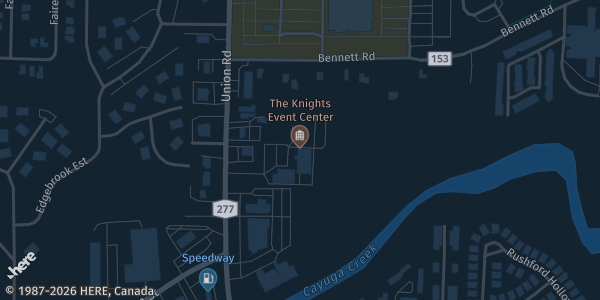 Map showing Knights Event Center Columbus Banquet Hall in Cheektowaga, NY.