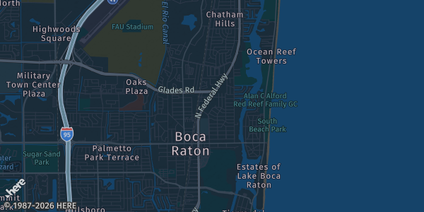Map of Boca Raton, FL. The exact address of Renaissance Boca Raton Hotel is not known, so the map shows the area rather than a specific building.