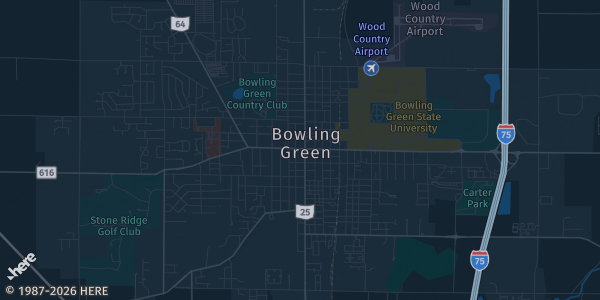 Map of Bowling Green, OH. The exact address of Wood County Fairgrounds Junior Fair Building is not known, so the map shows the area rather than a specific building.