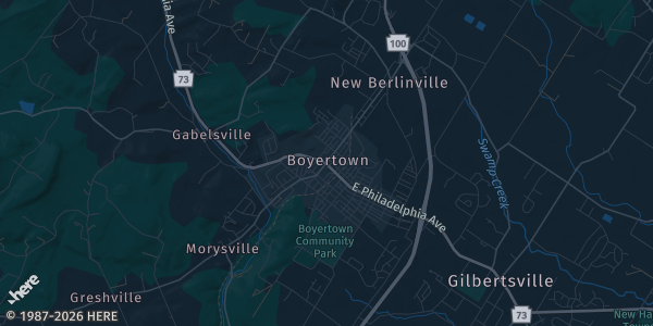 Map of Boyertown, PA. The exact address of Keystone Fire Co is not known, so the map shows the area rather than a specific building.