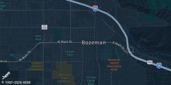 Map of Bozeman, MT. The exact address of Gallatin County Fairgrounds is not known, so the map shows the area rather than a specific building.