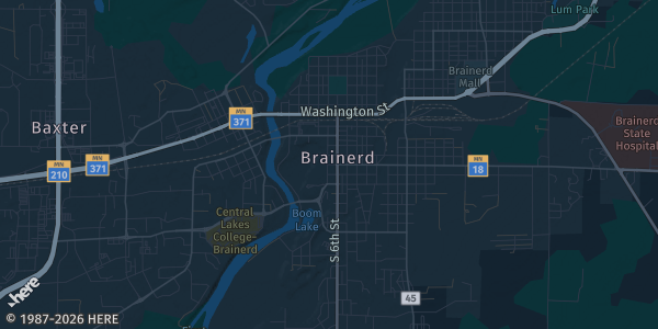 Map of Brainerd, MN. The exact address of Brainerd Armory is not known, so the map shows the area rather than a specific building.