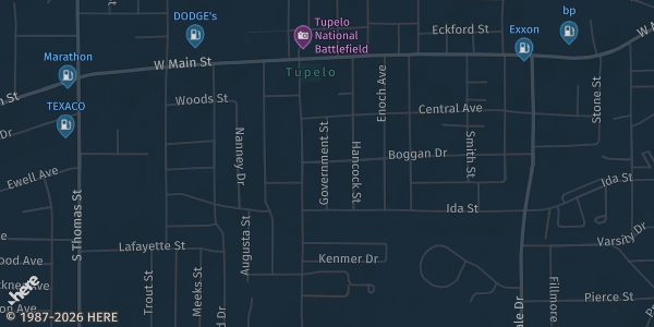 Map showing the venue in Tupelo, MS.