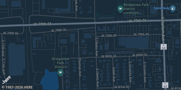 Map showing Bridgeview Community Center in Bridgeview, IL.