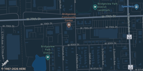 Map showing Bridgeview Community Center in Bridgeview, IL.