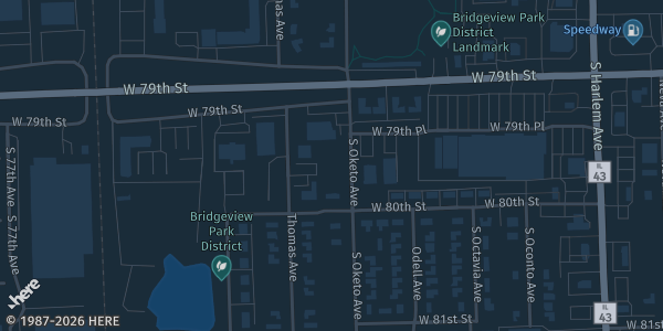Map showing Bridgeview Community Center in Bridgeview, IL.