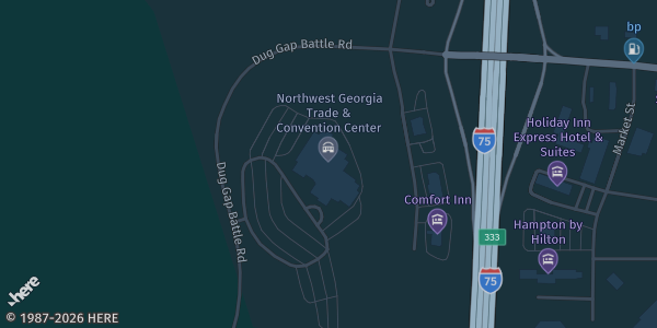 Map showing Dalton Convention Center in Dalton, GA.