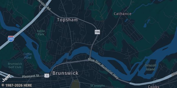 Map of Topsham, ME. The exact address of Topsham Fairgrounds is not known, so the map shows the area rather than a specific building.