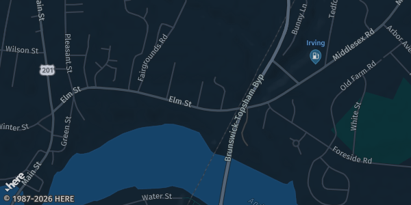 Map showing Topsham Fairgrounds in Topsham, ME.