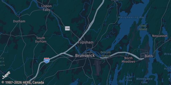 Map of Topsham, ME. The exact address of Topsham Fairgrounds is not known, so the map shows the area rather than a specific building.