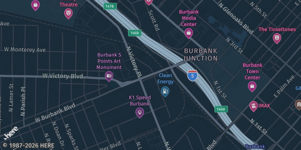 Map showing Burbank (venue per organizer) in Burbank, CA.