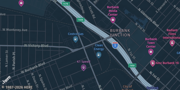 Map showing Burbank (venue per organizer) in Burbank, CA.