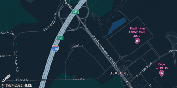 Map showing Masonic Lodge #2 in Burlington Township, NJ.