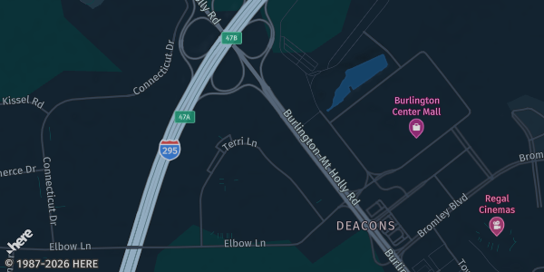 Map of Burlington Township, NJ. The exact address of Masonic Lodge #2 is not known, so the map shows the area rather than a specific building.