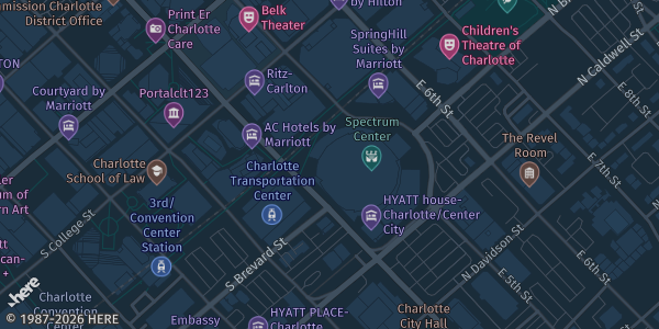 Map showing Spectrum Center in Charlotte, NC.