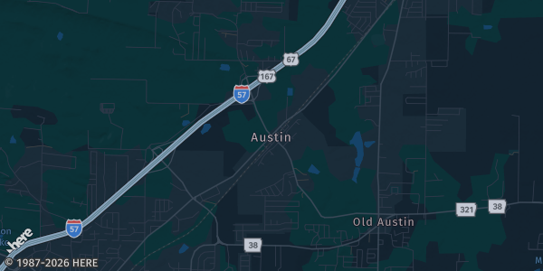 Map of Austin, AR. The exact address of The Grounds Event Center is not known, so the map shows the area rather than a specific building.