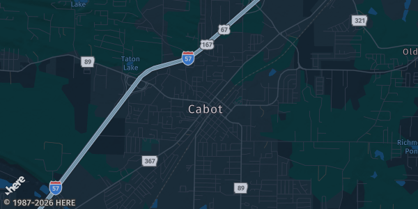 Map of Cabot, AR. The exact address of Veterans Park Event Center is not known, so the map shows the area rather than a specific building.