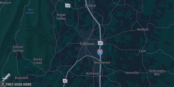Map of Calhoun, GA. The exact address of Nw Ga Regional Fairgrounds is not known, so the map shows the area rather than a specific building.