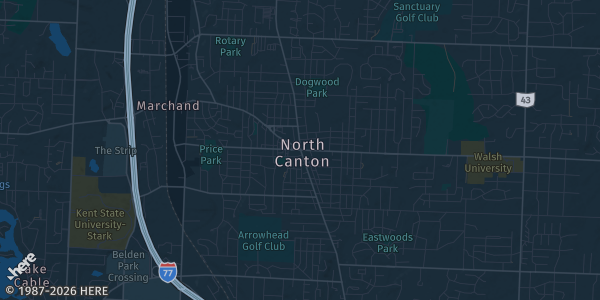Map of North Canton, OH. The exact address of St George Event Center is not known, so the map shows the area rather than a specific building.