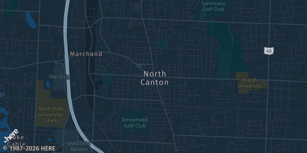 Map of North Canton, OH. The exact address of St George Event Center is not known, so the map shows the area rather than a specific building.