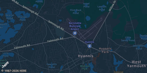 Map of Barnstable, MA. The exact address of Margaritaville Resort Hyannis Grand Ballroom is not known, so the map shows the area rather than a specific building.
