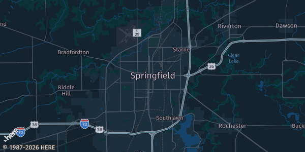Map of Springfield, IL. The exact address of Next to Headwest is not known, so the map shows the area rather than a specific building.