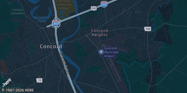 Map of Concord, NH. The exact address of Faraday Event Center is not known, so the map shows the area rather than a specific building.