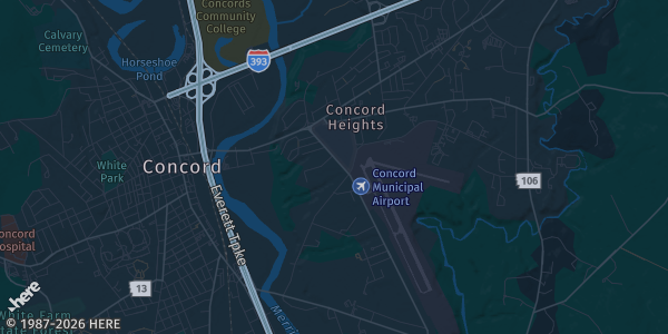 Map of Concord, NH. The exact address of Faraday Event Center is not known, so the map shows the area rather than a specific building.