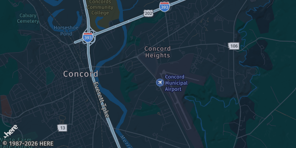 Map of Concord, NH. The exact address of Faraday Event Center is not known, so the map shows the area rather than a specific building.