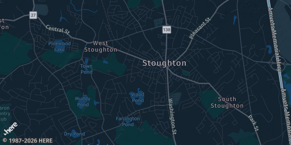 Map of Stoughton, MA. The exact address of East Coast Storage is not known, so the map shows the area rather than a specific building.