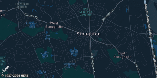 Map of Stoughton, MA. The exact address of East Coast Storage is not known, so the map shows the area rather than a specific building.