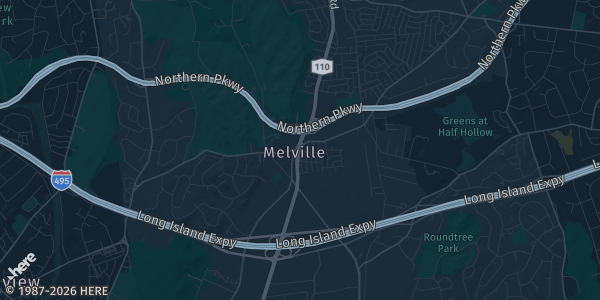 Map of Melville, NY. The exact address of All Sportz Melville is not known, so the map shows the area rather than a specific building.