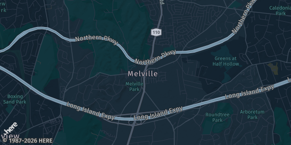Map of Melville, NY. The exact address of All Sportz Melville is not known, so the map shows the area rather than a specific building.