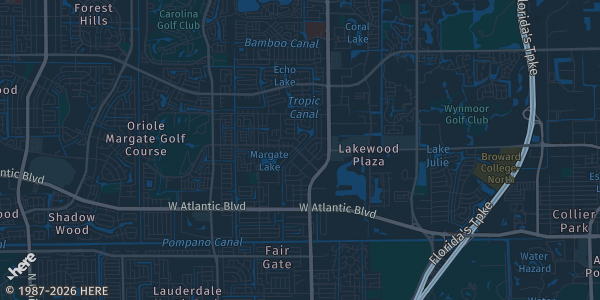 Map of Margate, FL. The exact address of Temple Beth Am is not known, so the map shows the area rather than a specific building.