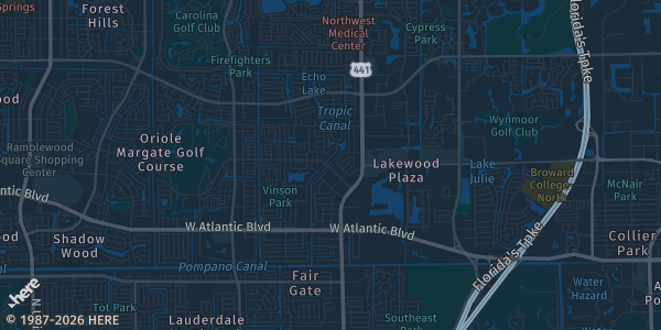 Map of Margate, FL. The exact address of Temple Beth Am is not known, so the map shows the area rather than a specific building.