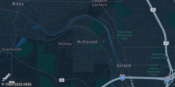 Map of McDonald, OH. The exact address of The Center is not known, so the map shows the area rather than a specific building.