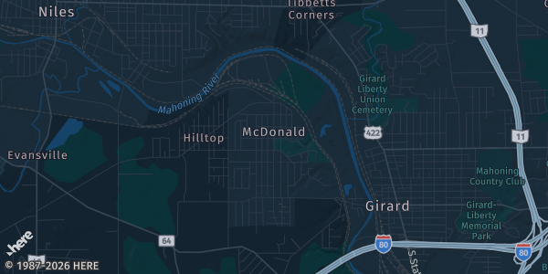 Map of McDonald, OH. The exact address of The Center is not known, so the map shows the area rather than a specific building.