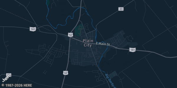 Map of Plain City, OH. The exact address of Plain City Elementary School is not known, so the map shows the area rather than a specific building.