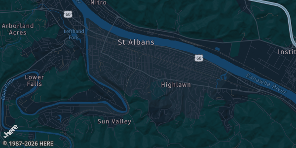 Map of Saint Albans, WV. The exact address of The Venue at the Loop is not known, so the map shows the area rather than a specific building.