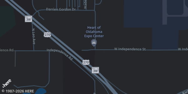 Map showing Heart of Oklahoma Exposition Center in Shawnee, OK.