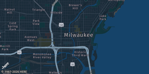 Map of Milwaukee, WI. The exact address of The Emerald is not known, so the map shows the area rather than a specific building.