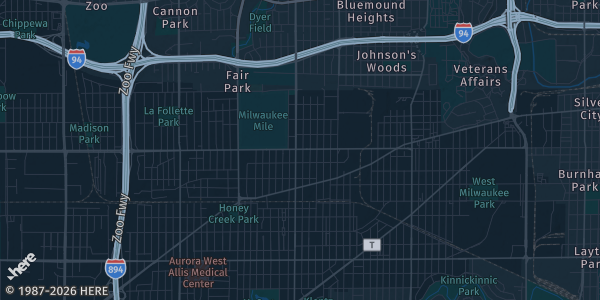 Map of Milwaukee, WI. The exact address of Card Kings is not known, so the map shows the area rather than a specific building.