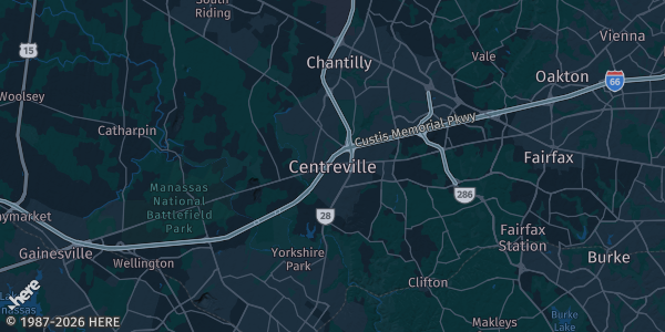 Map of Centreville, VA. The exact address of this venue is not known, so the map shows the area rather than a specific building.