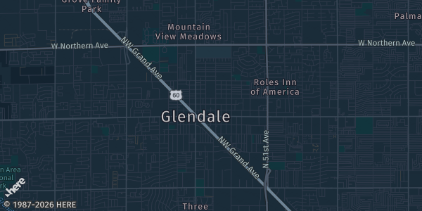 Map of Glendale, AZ. The exact address of Glendale Civic Center is not known, so the map shows the area rather than a specific building.